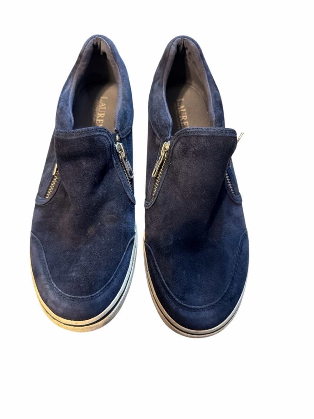 Lauren Ralph Lauren Navy Suede Slip-On Loafers with Side Zips